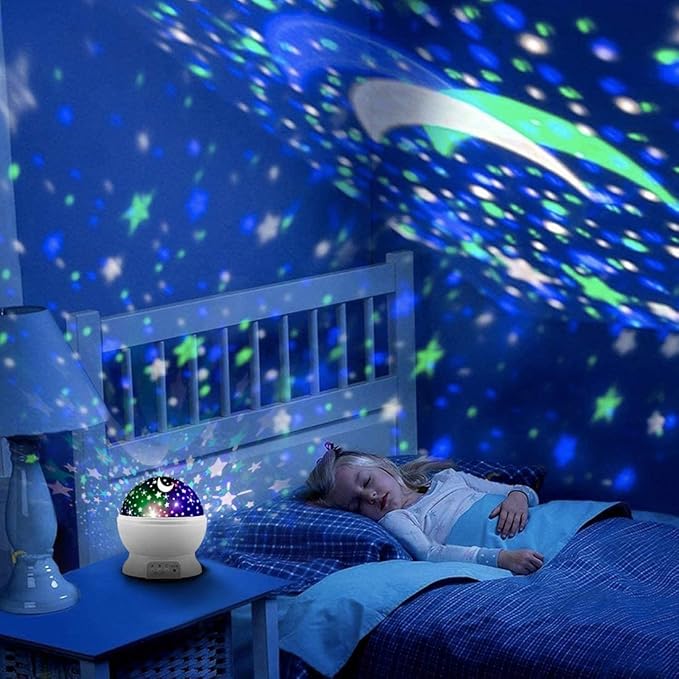 Star Projector Night Lights for Kids, Fun Gifts for 1-4-6-14 Year Old Girl and Boy, Projection Lamp for Kids Bedroom Ceiling, Stars and Moon for Child Asleep Peacefully (White)