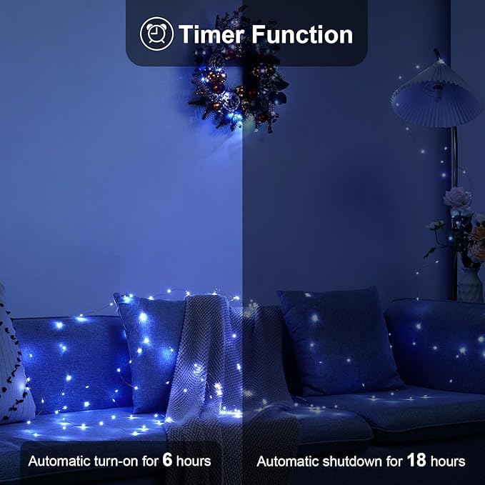 1 Pack 16.4ft Battery Operated String Lights with Timer, Cool White with Synchronized Twinkle Mode, Fairy Lights Battery Powered, 50 LEDs, Idea for Christmas Bedroom Party Wedding