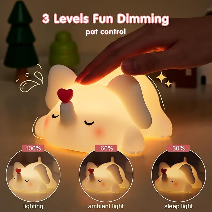 Sweet Heart Elephant Night Light, LED Squishy Novelty Animal Cute Lamp, Food Grade Silicone Nightlight, Dimmable Light Up Elephant Decor for Room College, Boys Girls White Elephant Gifts