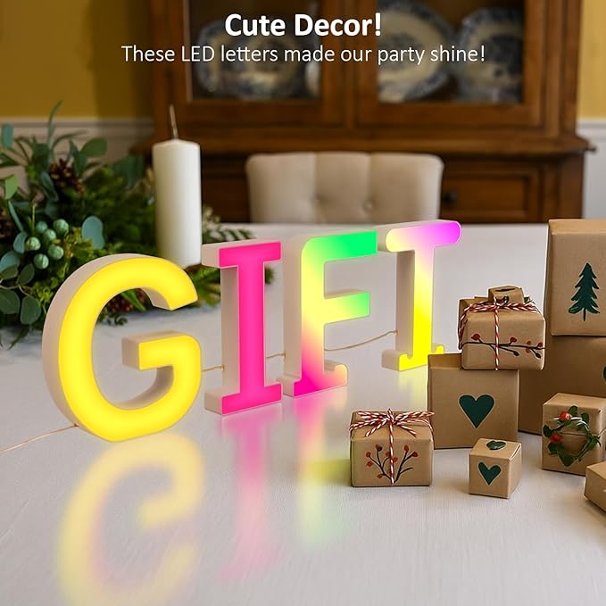 Light Up LED Letter Lights – USB Powered Color Changing Alphabet Sign, APP Controlled Night Light for Bedroom, Party, Birthday, Christmas & Valentine Decorations, R