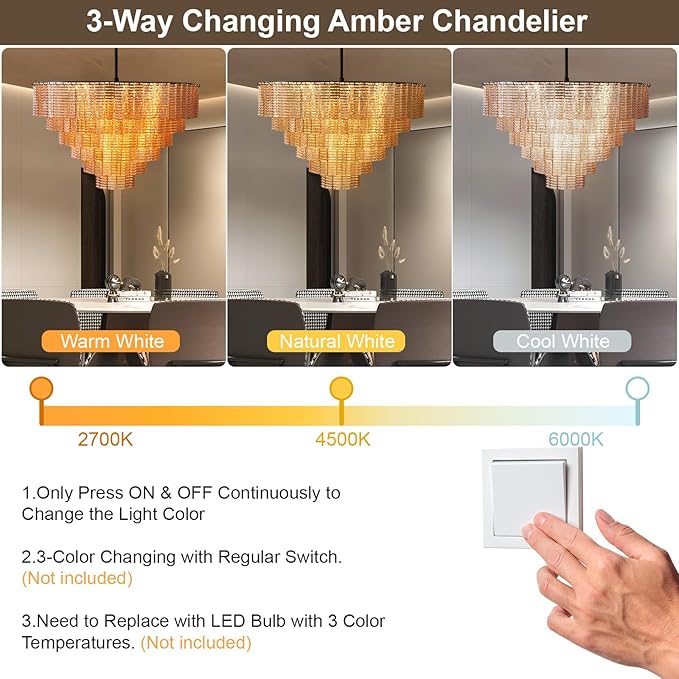 41" Extra Large Chandelier, 18-Light Black Round Chandeliers for Dining Room, Amber Glass Linear Chandelier, Hanging Light Fixture Perfect for Dining Room, Entryway, Foyer, Bedroom & Kitchen