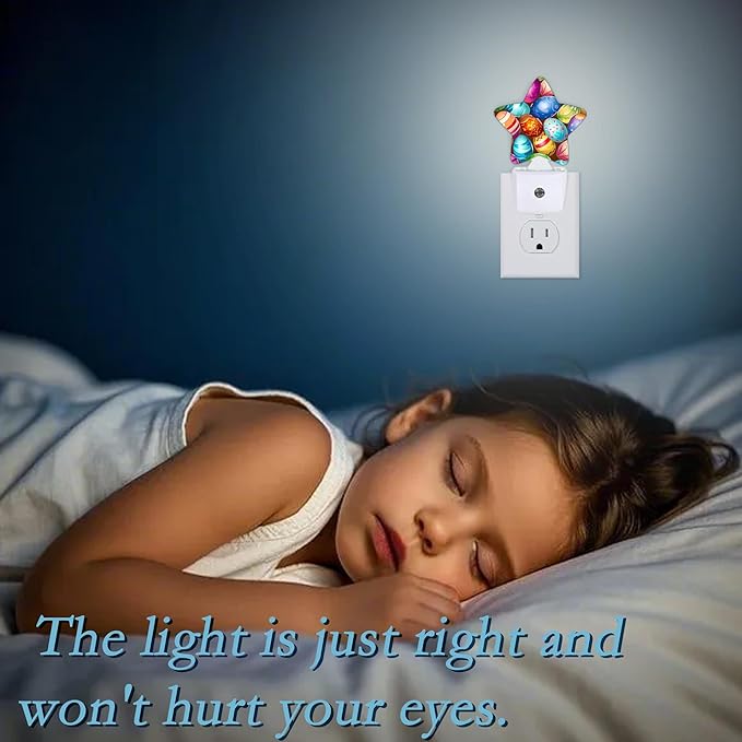 Easter Colorful Eggs Night Light,Plug-in Wall Led Night Lights Decor for Boys Girls Room,Dusk to Dawn Sensor Wall Lamp for Bedroom/Bathroom/Hallway,0.5w