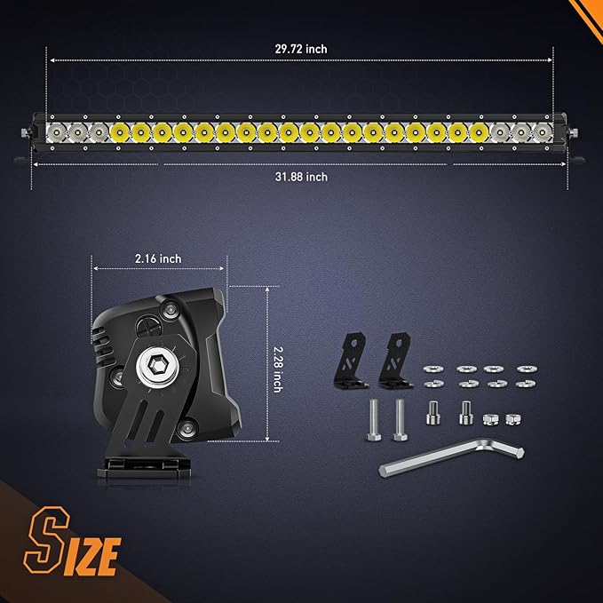 Nilight Curved LED Light Bar 32 Inch 120 W Flood Spot Combo Beam 12000LM P8/5W Chips Offroad Driving Single Row Slim Lights IP68 for UTV Truck RZR SUV ATV Boat