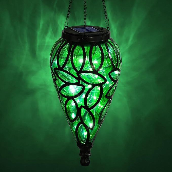 SUNNYPARK Outdoor Plastic Solar Hanging Lantern, 15 Cool White LEDs Twinkle Effect Tear-Shaped Hanging Lantern Decor Garden Decorative Solar Lights for Backyard, Patio and Lawn