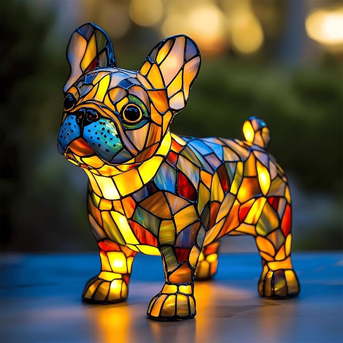 Corgi Night Light, LED Dog Series Art Light, Cute Pet Themed Stained Resin Table Lamps, Vintage Home Decor, Fun Gift for Dog Lovers (#04, 7.87")
