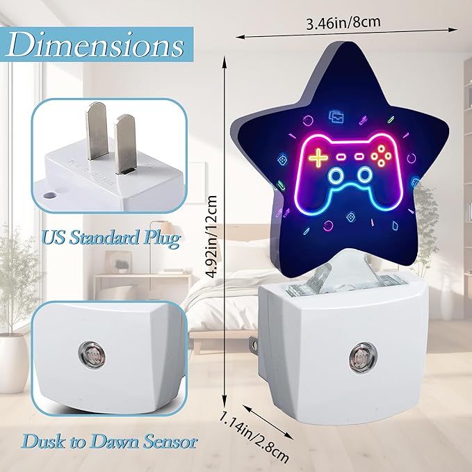 Game Neon Plug-in Night Light with Dusk-to-Dawn Sensor for Bathroom,Bedroom and Hallway Sleep Friendly Lamp for Women/Girls/Boys Gift,0.5w