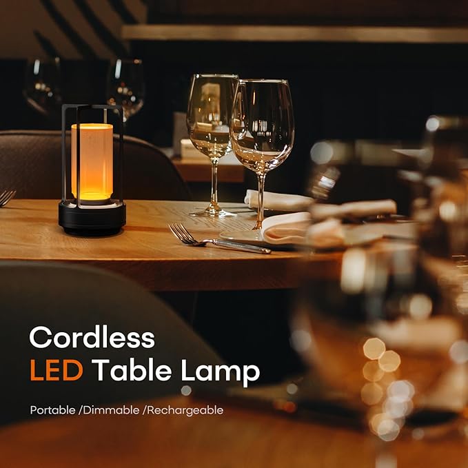Cordless Portable LED Table Lamp, Rechargeable Battery Operated Desk Lamp with Touch Sensor, 3-Way Dimmable Suitable for Bars/Cafes/Restaurants/Bedrooms/Camping (Grey)