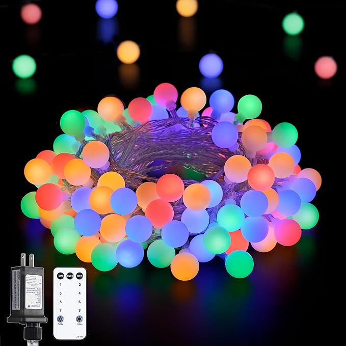 JMEXSUSS 100 LED Christmas Lights Indoor Plug in, 33ft 8 Mode Globe String Lights with Remote, Connectable Fairy Lights for Bedroom Room Tree Party Holiday Christmas Decoration (Multicolor)