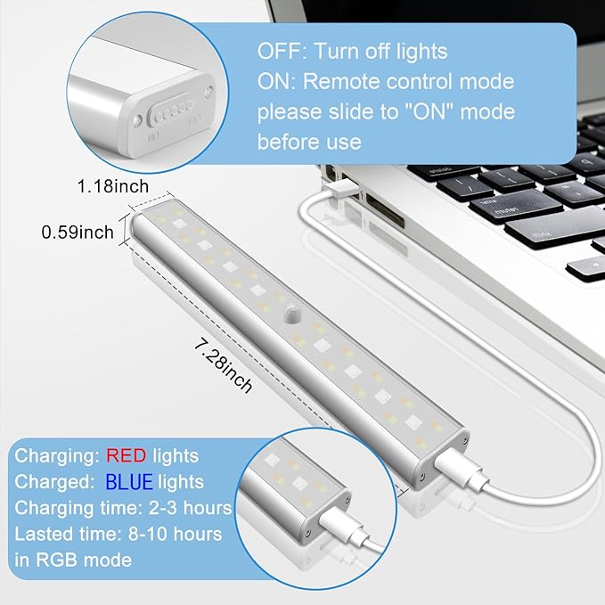 Remote Control RGB Lights Under Cabinet Lighting Rechargeable, 48-LED Wireless Kitchen Counter Lights Closet Light RGB Bar Perfect for Indoor Pantry Display Shelf Hallway 1 Pack, 15 Color Changing