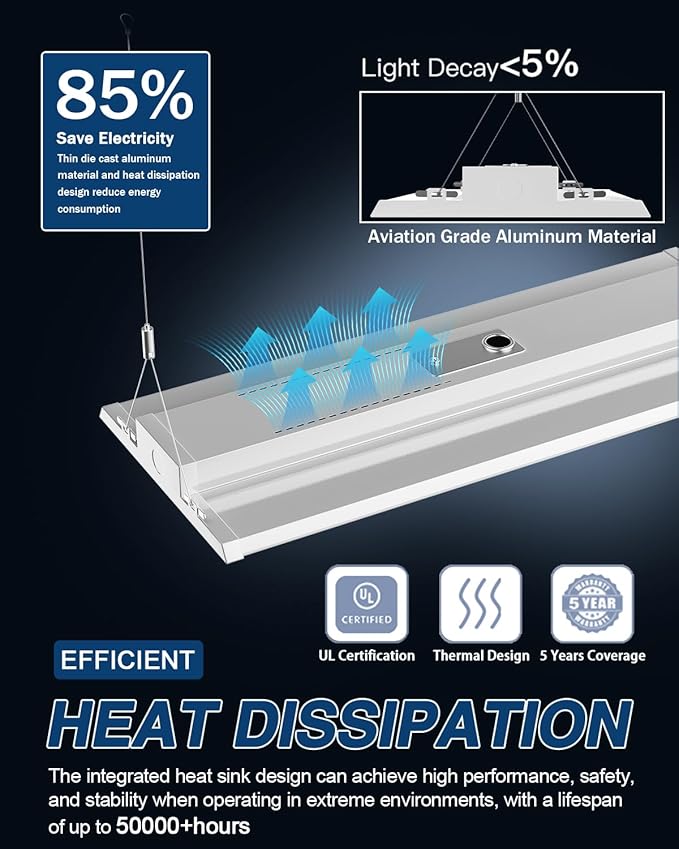 400W 4FT Linear High Bay LED Shop Lights,2-Pack of Adjustable 400W/320W/240W/160W, 60,000LM LED High Bay Lights, 150LM/W, 0-10V Dim, 120-277V, 5000K Daylight for Warehouse Workshops - UL
