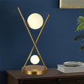 Gold X-Shaped Table Lamp Modern 2 Lights Globe Glass Desk Lamp Mid Century Metal Beside Lamp for Bedroom Living Room Study Office Corner