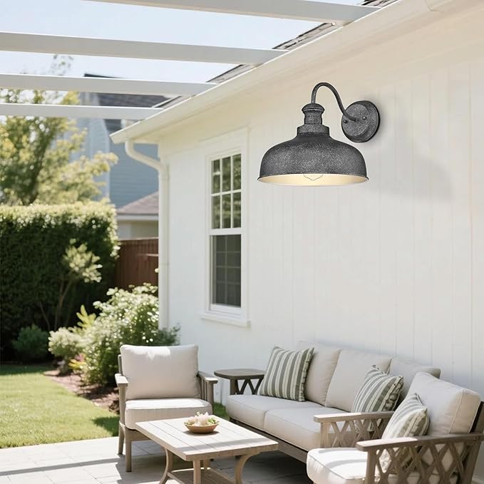 Outdoor Gooseneck Barn Light, Outside Wall Sconce, Weather Resistant Anti-Rust Farmhouse Exterior Wall Lantern for Porch, Garage, Patio, Entryway (Antique Black, 8 Pack)