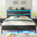 Full Size Bed Frame with LED Lights & Charging Station, Bed Frame Full with Storage Headboard,13" Under Bed Storage, No Box Spring Needed,No Noise, Easy Assembly,Modern Black