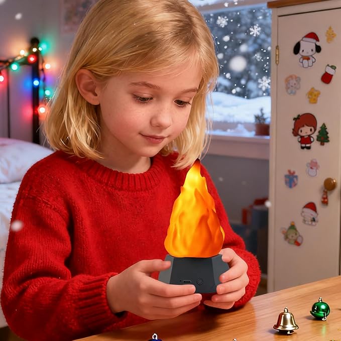 Flame Night Lamp, Rechargeable Campfire Light, 3 Mode Lamp with Flickering Glow Effect, Decorative with Sturdy Compact Design, Night Light, Soft Lighting for Children Nursery Bedroom Party Holiday