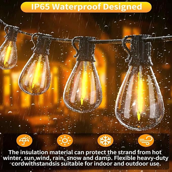smareal LED Outdoor String Lights 60FT with 16+1 Shatterproof Bulb Design,Waterproof Commercial,Patio Lights for Garden,Porch,Deck Decor,Backyard,Balcony