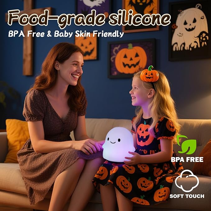 Ghost Night Light Color Changing, Cute Cloud Decor with Colors & 50Hrs, Tap Control Light Up Ghost for Kids, Rechargeable Halloween Gifts, [Valentines Gifts]