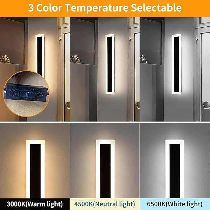 Mikeru 2Pack 39.3inch Modern Outdoor Exterior Wall Light, 3000k/4500k/6000k 3 Colors Switchable Large Outdoor Fixture Wall Mount, Ip65 Waterproof Modern Long Porch Light, Hardwired (Width: 5.5inch)