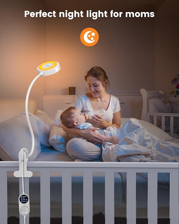 Glocusent Clip on Light, 72 LEDs Clip on Lamp with Amber Night Light, 3 Colors & 5 Brightness Bed Lamp, 30/60-Min Auto Off Timer, Perfect Eye Caring Reading Lamps for Bed/Bunk Bed/Headboard/Table/Desk