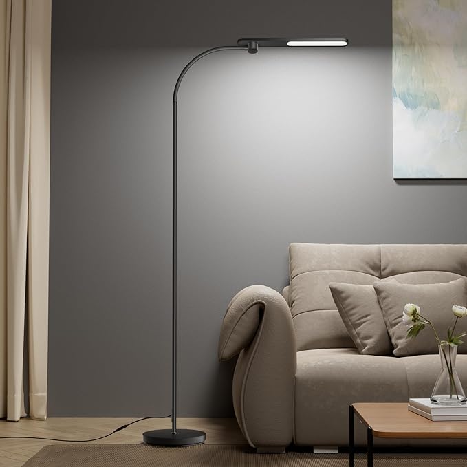 Honeywell LED Floor Lamp, F4 Sunturalux™ Gooseneck Floor Lamps for Living Room, Super Bright Stepless Dimmable Tall Standing Lamp, Modern Eye-Caring Reading Floor Lamp for Bedroom Office Study