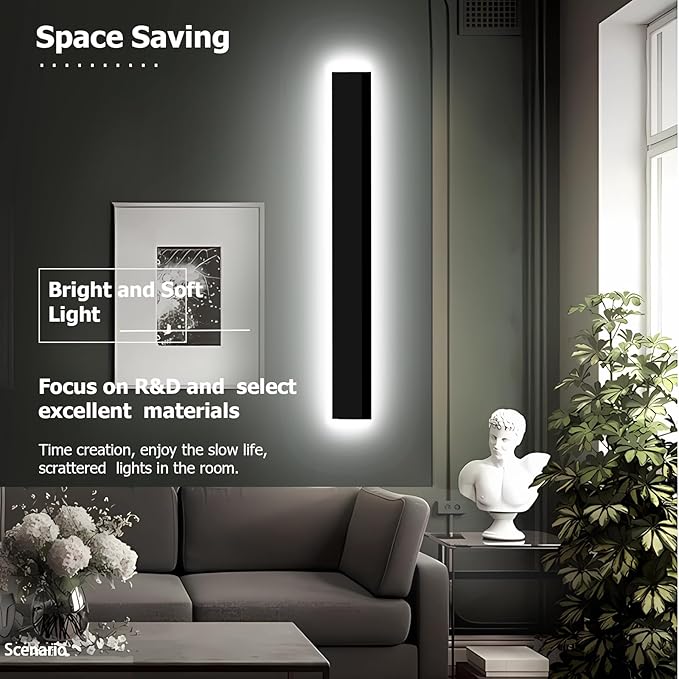2pcs 59in Exterior Wall Lights,4.33in Wide Dimmable Modern Outdoor Wall Lights for Garage and Front Door,Linear Outdoor Wall Sconce IP65 Waterproof,Black LED Outdoor Long Light Fixture