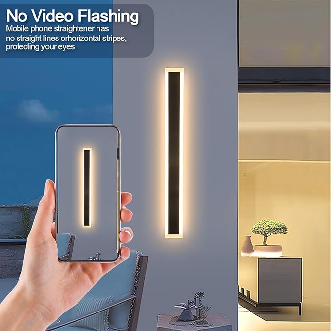 2 Pack 39.4In Outdoor Wall Sconce Black Modern Wall Light Exterior Fixtures for House Dimmable Acrylic Linear Outside Wall Light for Doorway, Stairway, Garage, Patio