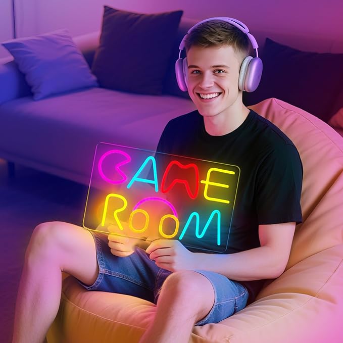 Game Room Neon Sign Colorful Wall Decor, Arcade Light Up Sign for Boy Teen Gamer Room, Dimmable Gaming Room Led for Bedroom, Playstation, Kids Birthday Gifts, USB Plug Powered
