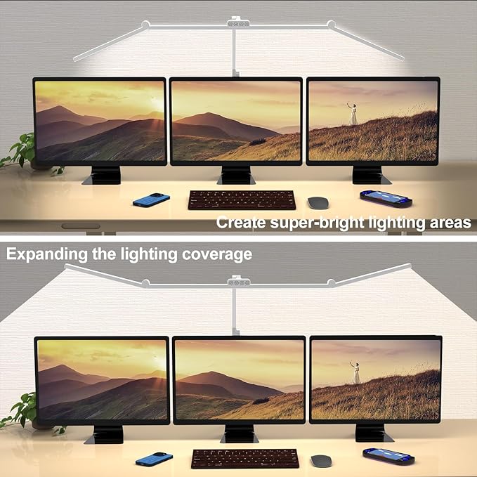 Micomlan 3000 Lumen Super Bright Led Desk Lamp for Home Office, 47Inches Long Architect Desk Lamp with Clamp, Dimmable Table Light with Adjustable Monitor Light Bar Tall Office Lighting for Computer