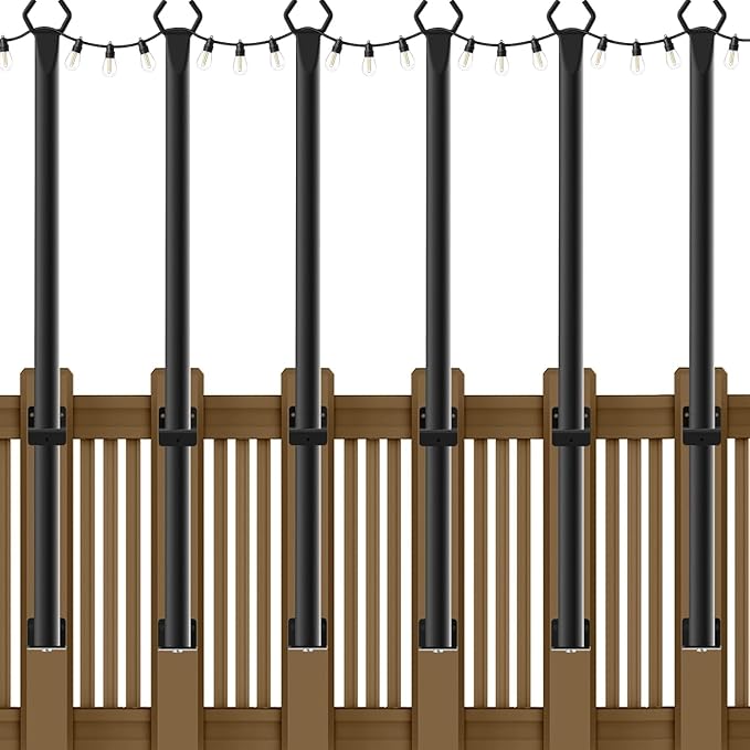 6 Pack String Light Poles,5Ft Metal Poles for Outdoor String Lights,Outdoor Light Poles with Post,Poles/Stand for Outside,Patio,Deck,Backyard,Garden Wedding,Party