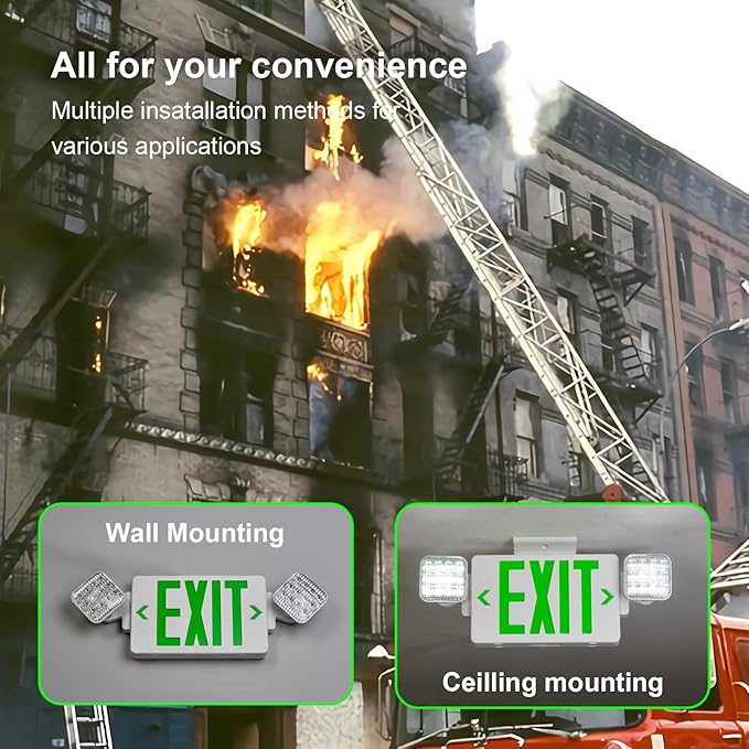CM MZY Green Exit Sign with Emergency Light, Two Adjustable Square Head,Exit Signs with Battery Backup,Exit Light Combo for Business,US Standards,UL Certified,120V/277V AC,1 Pack
