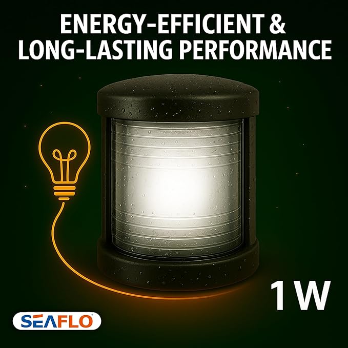 SEAFLO 11 Series Mini Sized LED White Stern Navigation Light – 12V, 1W, IP67 Waterproof, 2NM Visibility, High-Brightness, Impact-Resistant for Boats Under 65 ft (20m) – 4-Year Warranty (Stern/Black)