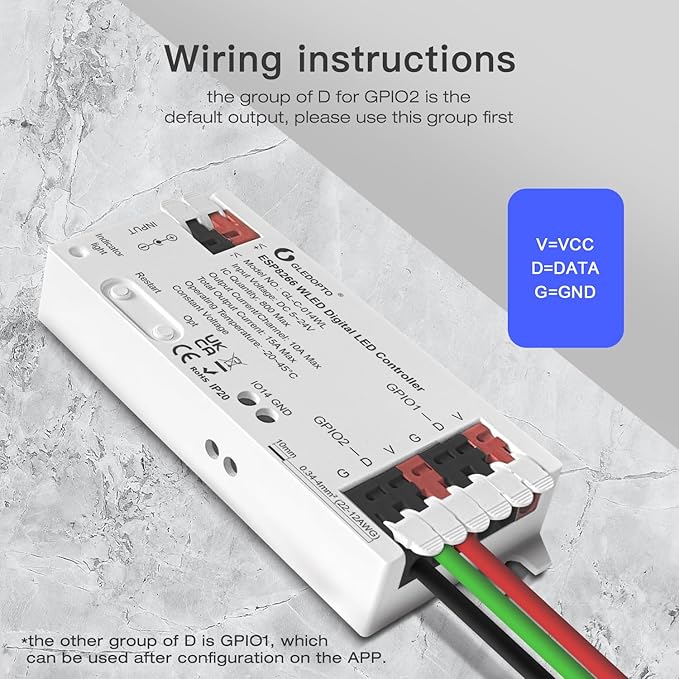 GLEDOPTO ESP8266 WLED LED Controller Dynamic RGB IC Atmosphere DIY Lighting App Control Work with Alexa Easy Wiring for WS2811 WS2812 SK6812 TM1814 WS2813 WS2815 Addressable FCOB Strip Light, White