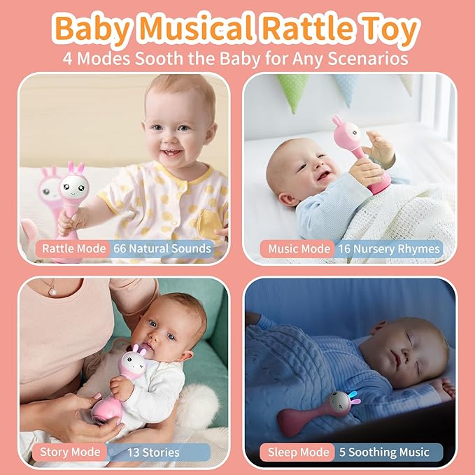 alilo Yoyo Talking Bunny Baby Musical Light-Up Rattle Toys 0-6-12-18 Months, Voice Mimicking Toy, Preloaded 90+ Audio Content, ABC/Number/Notes Learning Toys for Baby Infant Newborn Boy Girl Gifts