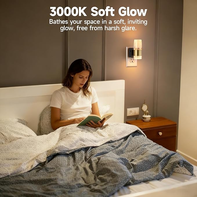 Night Lights Plug into Wall,Dimmable LED Night Light with Dusk to Dawn Sensor Auto On/Off,1-Pack,3000K Warm White,Acrylic Modern Sconce for Hallway, Bathroom, Bedroom