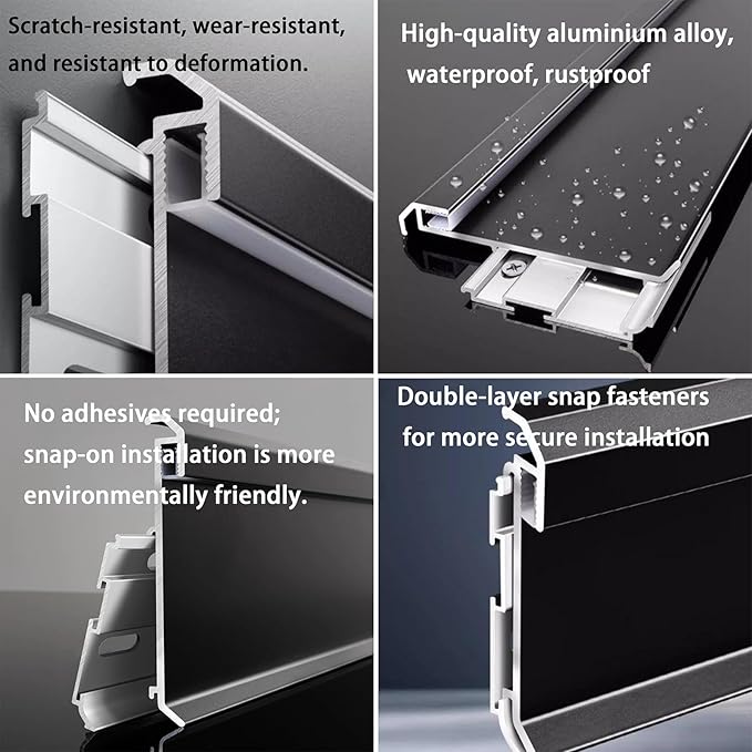 28 Pack LED Aluminum Metal Baseboard Trim 60 x 2500mm 2.36” x 8.2’ Total 229.6 ft, Matte Black LED Light Aluminum Wall Base Board Cover Molding Skirting Trim, Surface Base Mounted Down Light