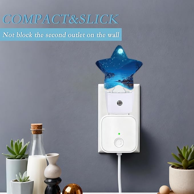 Full Moon Night Light,Sparkling Lake Plug-in Night Light Auto Dusk-to-Dawn Sensor Energy Efficient Led Lamp for Room Decor,Hallway,Kitchen,Bathroom,Plug-in,Decor Desk Lamp Gifts