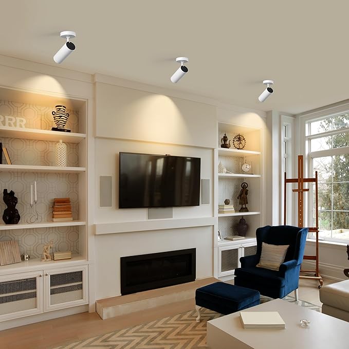 12W LED Dimmable Ceiling Spotlight Indoor - Adjustable Surface Accent Lamp for Home Corridor, Painting, Warm White 3000K, CRI 97 Anti-Glare Picture Artwork Spot Light, White Finish, 4 Packs