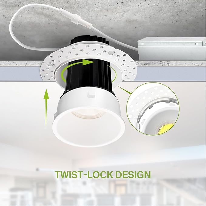 ASD Trimless 2 Inch LED Recessed Lighting, 15W 120-277V Commercial Downlight, Canless Dimmable Lights for Ceiling with J-Box, 5 CCT 2700K-5000K, CRI 90+, IC Rated, ETL, Energy Star, White
