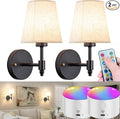 Battery Operated Wall Sconces Set of Two, Indoor Wireless Wall Mounted Lamp with 10000mAh Dimmable Bulb and Remote, RGB Colors Rechargeable Wall Light for Bedroom Living Room Decor