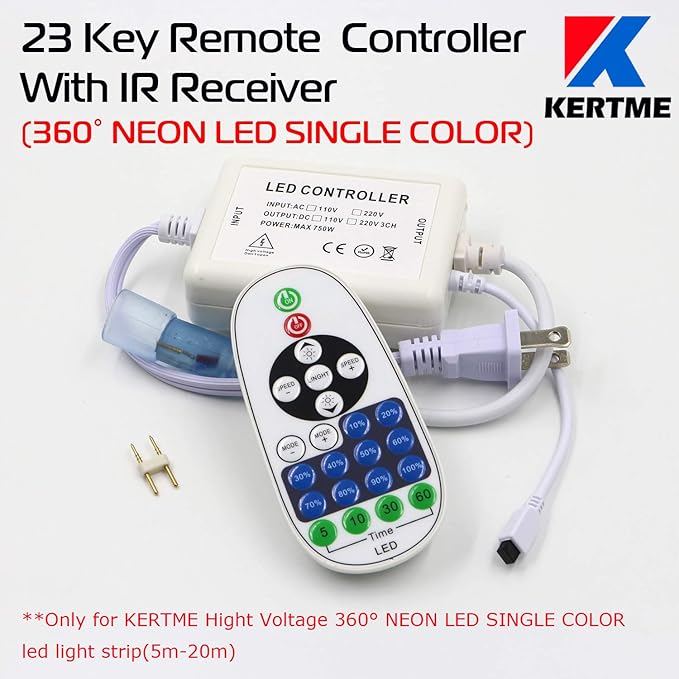 360° Neon Led Type AC 110-120V 360 Degree NEON LED Light Strip, Flexible/Waterproof/Dimmable/Multi-Modes LED Rope Light + Remote for Home/Garden/Building Decor (16.4ft/5m, Green)
