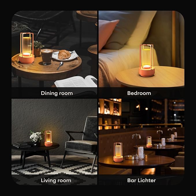 Portable Table Lamp for Indoor/Outdoor, Rechargeable Cordless Desk Lamp with Touch Sensor, 3 Way Dimmable Suitable for Bars/Cafes/Restaurants/Bedrooms/Camping Sites (Orange)