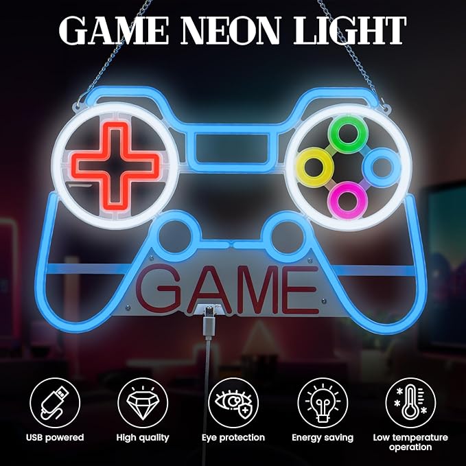 Gamer Neon Sign, USB Powered, 14.2"×9" Dimmable Metal LED Neon Lights, Wall Decor for Bedroom, Party Pub, Kids' Room, Home Decoration, Man Cave, Gaming Room