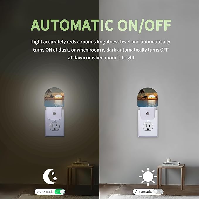 Sunset Palm Night Light, Night Light Plug into Wall with Dusk to Dawn Sensor, LED Lamp Energy Saving Lights for Men Women Boys Girls,Lamp for Bedroom Bathroom Hallway