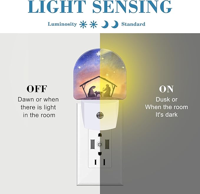Night Light Plug into Wall Birth of Jesus in Bethlehem Night Light with Dusk to Dawn Sensor Night Light for Kid Girls Boys Women Men Room Decor, Hallway, Kitchen, Bathroom, Nursery, Stairs
