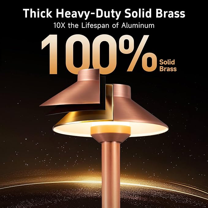 Gardenreet Brass Copper Low Voltage Pathway Lights, Waterproof Landscape Outdoor Path Light, 12V LED Bronze Hat Top Driveway Lamp for Garden Yard House with 3W 270LM 4000K G4 Bulb 6 Pack