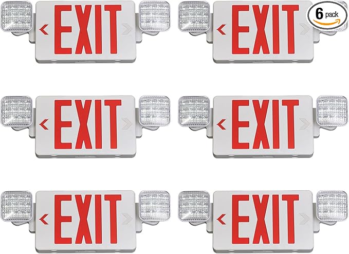CM MZY Red Exit Sign with Emergency Light, Two Adjustable Square Head,Exit Sign with Battery Backup,Exit Signs Combo for Business,US Standards,UL Certified,120V/277V AC,6 Pack