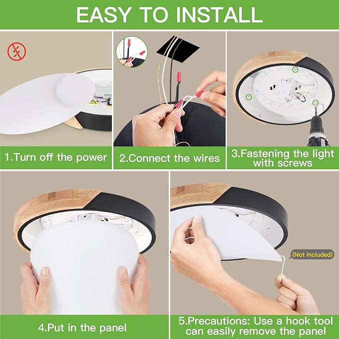 Modern LED Ceiling Light for Bedroom: Minimalist Wood Flush Mount Ceiling Light Fixture with Acrylic Lampshade - 4500K Not Dimmable Overhead Ceiling Lamps for kitchen hallway living room (11.8" Black)
