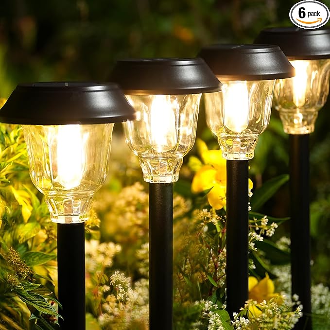 Solar Lights Outdoor Waterproof, Glass Metal Solar Pathway Lights, 6 Pack Outdoor Solar Lights for Garden Yard Driveway, Brown