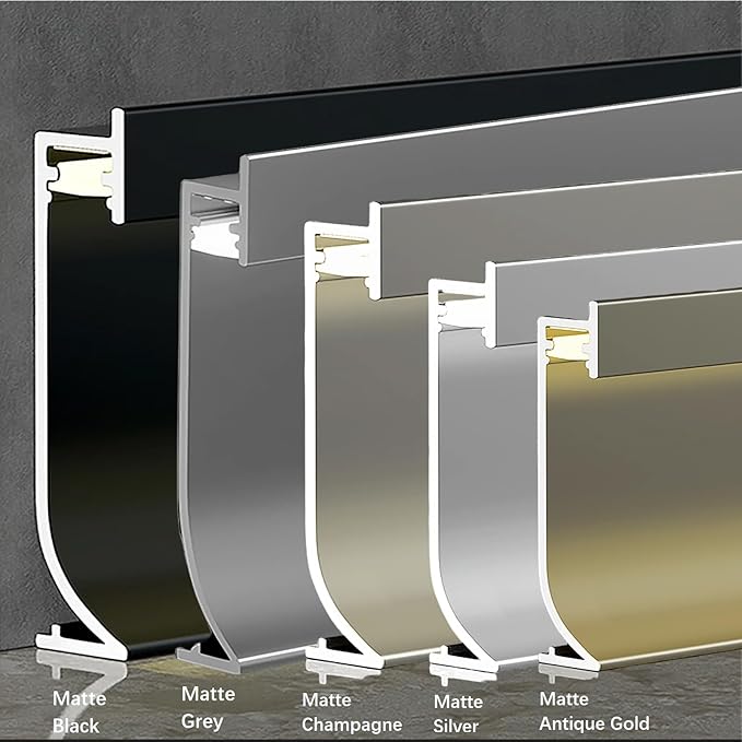 LED Aluminium Metal Baseboard Trim, Matte Antique Gold 40Pcs 40mm x 2500mm 1.57" x 8.2' Total 328.1 ft LED Light Aluminum Wall Base Board Cover Molding Skirting Trim, Embedded Installation Downlight
