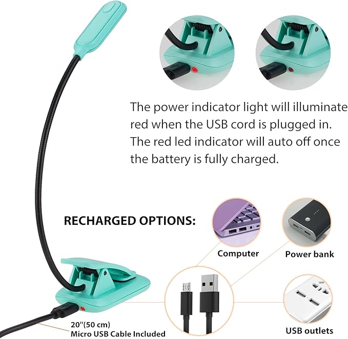 Book Light for Kids, Rechargeable Clip on Book Reading Light in Bed, Dimmable Brightness Eye Caring 3 Lighting Modes Headboard Studying Light,Night Light for Kids Studying(2pk,Blue)