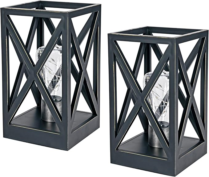 WINGBO 2 Pack Retro Battery Powered Table Lamps, Battery Operated Cordless Lamp Set, Portable Nightlight Decorative Light for Living Room Dining Room Bedroom Entryway Patio Backyard, Black Finish